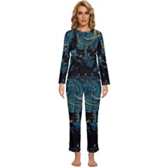 Hogwarts Castle Van Gogh Womens  Long Sleeve Lightweight Pajamas Set by Mog4mog4