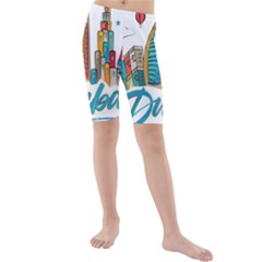 Burj Khalifa Skyline Clip Art Drawing Comic World Kids  Mid Length Swim Shorts by Mog4mog4