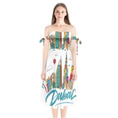 Burj Khalifa Skyline Clip Art Drawing Comic World Shoulder Tie Bardot Midi Dress by Mog4mog4