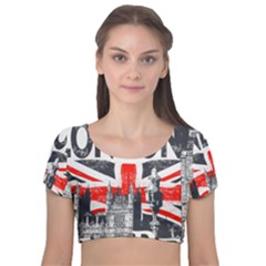 Big Ben City Of London Velvet Short Sleeve Crop Top  by Mog4mog4