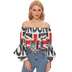 Big Ben City Of London Off Shoulder Flutter Bell Sleeve Top by Mog4mog4