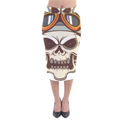 Motorcycle Helmet Skull Clip Art Cranial Skeleton Velvet Midi Pencil Skirt by Mog4mog4