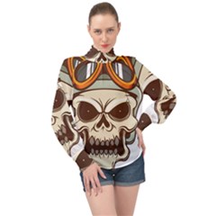 Motorcycle Helmet Skull Clip Art Cranial Skeleton High Neck Long Sleeve Chiffon Top by Mog4mog4