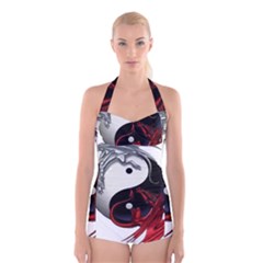 Yin And Yang Chinese Dragon Boyleg Halter Swimsuit  by Mog4mog4