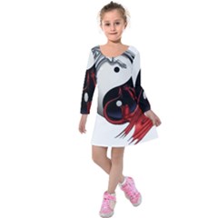 Yin And Yang Chinese Dragon Kids  Long Sleeve Velvet Dress by Mog4mog4