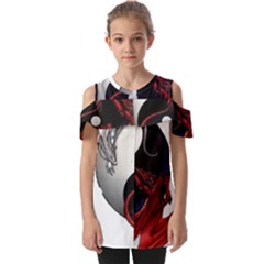 Yin And Yang Chinese Dragon Fold Over Open Sleeve Top by Mog4mog4