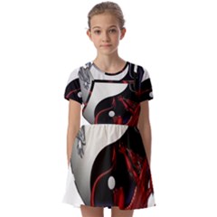 Yin And Yang Chinese Dragon Kids  Short Sleeve Pinafore Style Dress by Mog4mog4