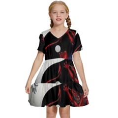 Yin And Yang Chinese Dragon Kids  Short Sleeve Tiered Mini Dress by Mog4mog4