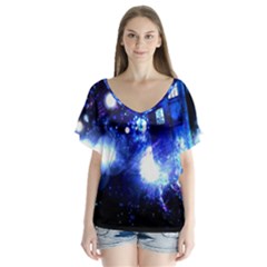 Tardis Background Space V-neck Flutter Sleeve Top by Mog4mog4