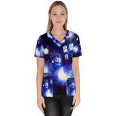 Tardis Background Space Women s V-neck Scrub Top by Mog4mog4