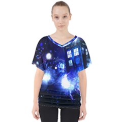 Tardis Background Space V-neck Dolman Drape Top by Mog4mog4