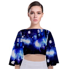 Tardis Background Space Tie Back Butterfly Sleeve Chiffon Top by Mog4mog4