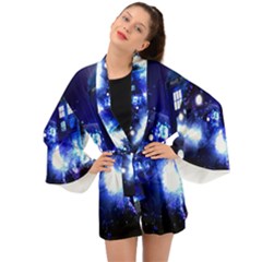 Tardis Background Space Long Sleeve Kimono by Mog4mog4