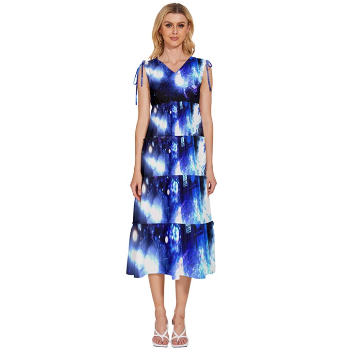 Tardis Background Space V-Neck Drawstring Shoulder Sleeveless Maxi Dress