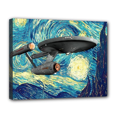 Star Starship The Starry Night Van Gogh Canvas 14  X 11  (stretched) by Mog4mog4