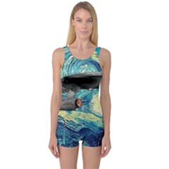 Star Starship The Starry Night Van Gogh One Piece Boyleg Swimsuit by Mog4mog4