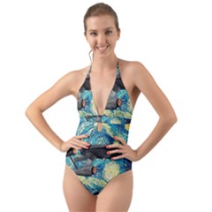 Star Starship The Starry Night Van Gogh Halter Cut-out One Piece Swimsuit by Mog4mog4