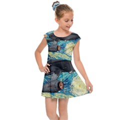 Star Starship The Starry Night Van Gogh Kids  Cap Sleeve Dress by Mog4mog4