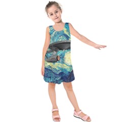 Star Starship The Starry Night Van Gogh Kids  Sleeveless Dress by Mog4mog4