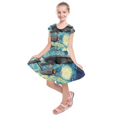 Star Starship The Starry Night Van Gogh Kids  Short Sleeve Dress by Mog4mog4