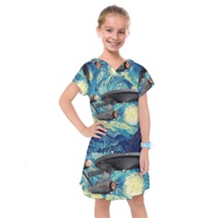 Star Starship The Starry Night Van Gogh Kids  Drop Waist Dress by Mog4mog4