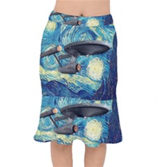 Star Starship The Starry Night Van Gogh Short Mermaid Skirt by Mog4mog4