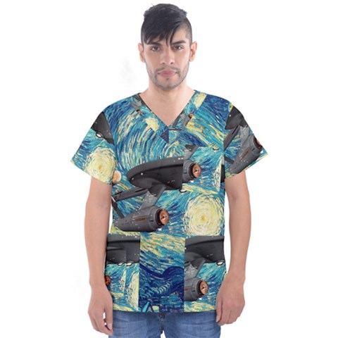 Star Starship The Starry Night Van Gogh Men s V-neck Scrub Top by Mog4mog4