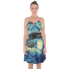 Star Starship The Starry Night Van Gogh Ruffle Detail Chiffon Dress by Mog4mog4