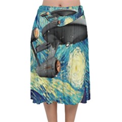 Star Starship The Starry Night Van Gogh Velvet Flared Midi Skirt by Mog4mog4