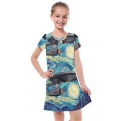 Star Starship The Starry Night Van Gogh Kids  Cross Web Dress by Mog4mog4