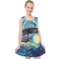 Star Starship The Starry Night Van Gogh Kids  Cross Back Dress by Mog4mog4