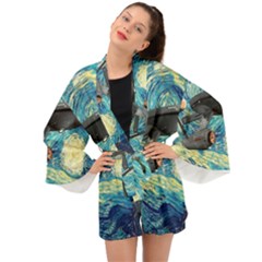 Star Starship The Starry Night Van Gogh Long Sleeve Kimono by Mog4mog4