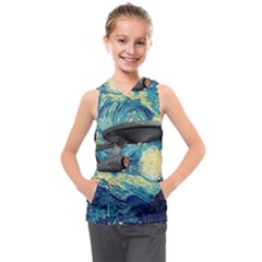 Star Starship The Starry Night Van Gogh Kids  Sleeveless Hoodie by Mog4mog4