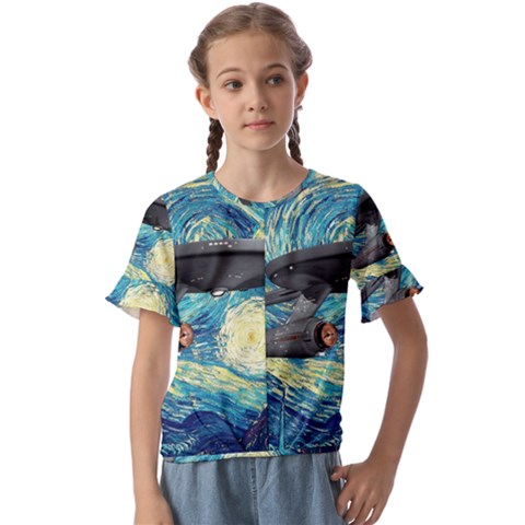 Star Starship The Starry Night Van Gogh Kids  Cuff Sleeve Scrunch Bottom Tee by Mog4mog4