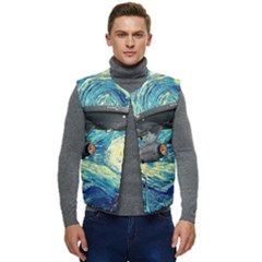 Star Starship The Starry Night Van Gogh Men s Short Button Up Puffer Vest	 by Mog4mog4