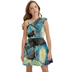 Star Starship The Starry Night Van Gogh Kids  One Shoulder Party Dress by Mog4mog4