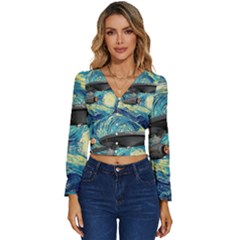 Star Starship The Starry Night Van Gogh Long Sleeve V-neck Top by Mog4mog4