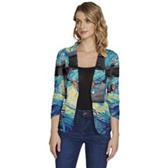 Star Starship The Starry Night Van Gogh Women s One-button 3/4 Sleeve Short Jacket by Mog4mog4