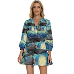 Star Starship The Starry Night Van Gogh V-neck Placket Mini Dress by Mog4mog4