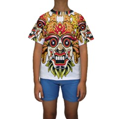 Bali Barong Mask Euclidean Vector Chiefs Face Kids  Short Sleeve Swimwear by Mog4mog4