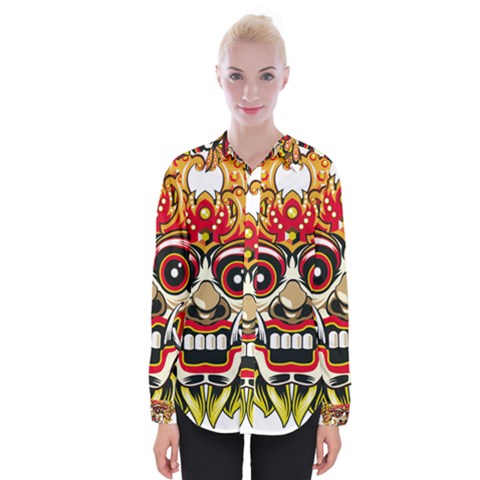 Bali Barong Mask Euclidean Vector Chiefs Face Womens Long Sleeve Shirt by Mog4mog4