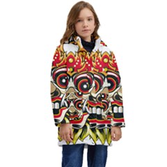 Bali Barong Mask Euclidean Vector Chiefs Face Kids  Hooded Longline Puffer Jacket by Mog4mog4