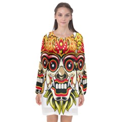 Bali Barong Mask Euclidean Vector Chiefs Face Long Sleeve Chiffon Shift Dress  by Mog4mog4