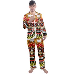 Bali Barong Mask Euclidean Vector Chiefs Face Men s Long Sleeve Satin Pajamas Set