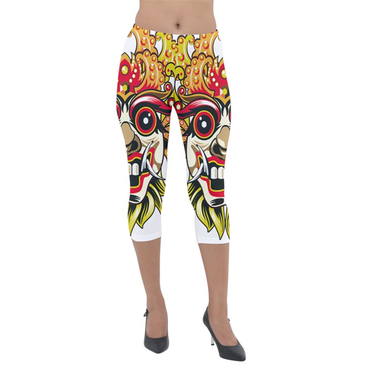 Bali Barong Mask Euclidean Vector Chiefs Face Lightweight Velour Capri Leggings 