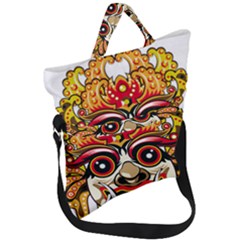 Bali Barong Mask Euclidean Vector Chiefs Face Fold Over Handle Tote Bag by Mog4mog4