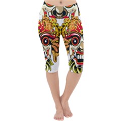 Bali Barong Mask Euclidean Vector Chiefs Face Lightweight Velour Cropped Yoga Leggings by Mog4mog4