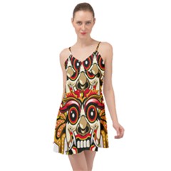 Bali Barong Mask Euclidean Vector Chiefs Face Summer Time Chiffon Dress by Mog4mog4