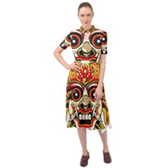 Bali Barong Mask Euclidean Vector Chiefs Face Keyhole Neckline Chiffon Dress by Mog4mog4