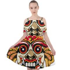 Bali Barong Mask Euclidean Vector Chiefs Face Cut Out Shoulders Chiffon Dress by Mog4mog4